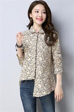 时尚都市修身显瘦气质个性2024年秋款印花长袖衬衫排多扣休闲潮流，女装衬衫，风姿绰