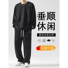 休闲条绒运动宽松加绒直筒阔腿裤套装TZ811常规特批98加绒特批118，男装休闲套装，星座718