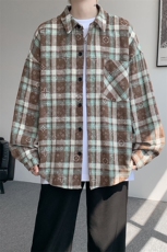 衬衫男秋季新款港风宽松大码格子扎染长袖衬衣CS507-P35，男装衬衫，星座214-3
