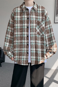 衬衫男秋季新款港风宽松大码格子扎染长袖衬衣CS507-P35图片