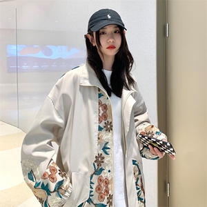 2024 春季新款 港风情侣大码立领刺绣花蕾夹克M-5X HJ22039-P80图片