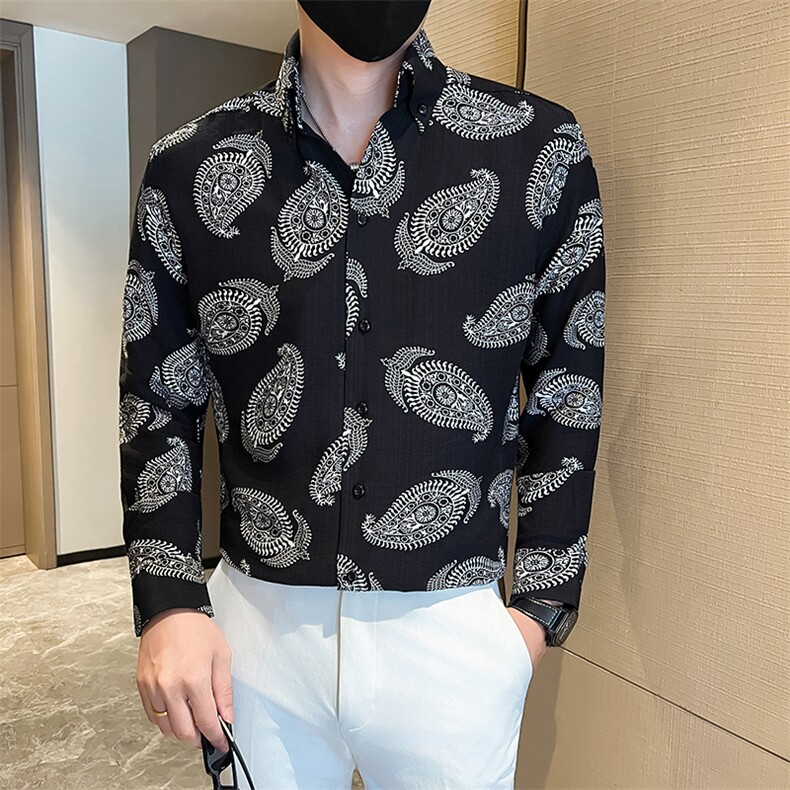 秋冬印花痞帅大V领衬衫店主风社会小伙301A-1/CS612/P55,男装衬衫,星座301A-1
