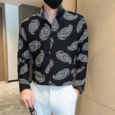 秋冬印花痞帅大V领衬衫店主风社会小伙301A-1/CS612/P55，男装衬衫，星座301A-1