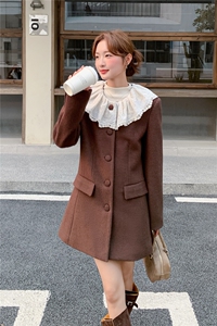 咖色时尚减龄巨好看花边领羽绒服女2025冬季新款90白鸭绒轻暖外套图片
