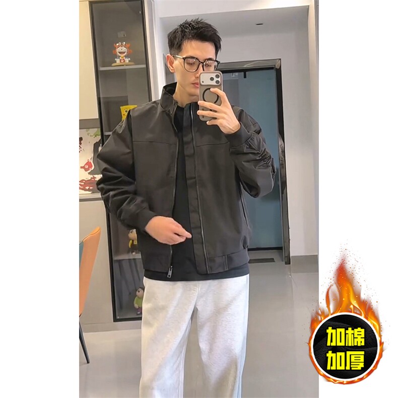 现货秋冬季美拉德立领飞行立领夹克boxy廓形棉衣高街加厚加棉外套,男装夹克,电商A486