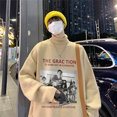 特批港风夜景个性人物印花宽松高领毛衣M971P45加绒P60控88，男装针织衫/毛衣，电商A247