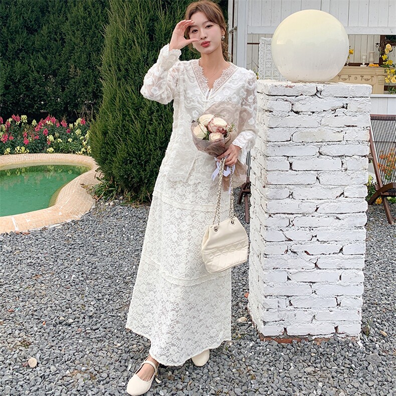御姐轻熟长袖连衣裙女装2025春秋季新款性感蕾丝V领包臀鱼尾长裙,女装蕾丝衫/雪纺衫,浙宝193A