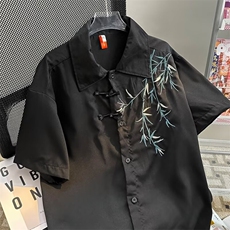 新中式风盘扣刺绣衬衫男士短袖夏季2025新款C277P36，男装T恤，星座1116-2