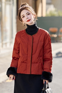 短款羽绒服女2024冬季新款今年流行新中式国风妈妈洋气红色厚外套图片