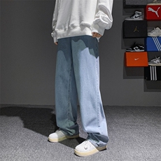 港风宽松大码直筒裤拖地裤纯棉水洗牛仔裤A014-K8133-P45控58，男装牛仔裤，电商A014
