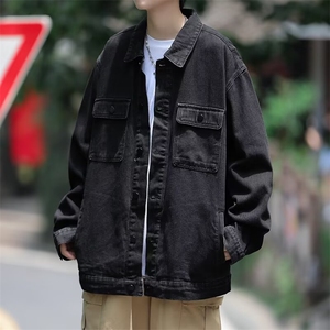 痞帅牛仔外套男春秋季日系百搭水洗休闲宽松翻领工装夹克 JK8826图片