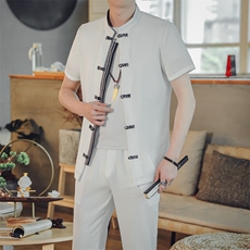 夏季套装男士两件套风复古唐装名族风T恤A334-TZ021-P65，男装民族服装，电商B339(原A334）