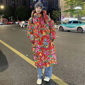 A5情侣长款大花袄棉衣棉服棉袄保暖防寒男女新中式 上款大差价图片