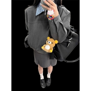 简约休闲双领格子拼接宽松长袖夹克外套秋季新款JK911-P88图片