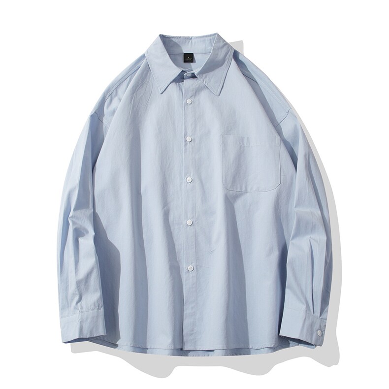 B413-1-DX015清新复古春夏纯棉薄款纯色长袖衬衫男女宽松衬衣外套，男装衬衫，电商B413-1