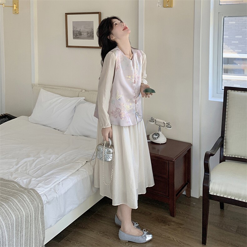 现货2D078-T1897-P185K268重工风马甲+长袖设计感连衣裙2件套,女装套装/套裙,2D078