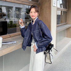 新款2026春季拼色木耳边牛仔外套6211-P145-K238，女装短外套，2C057
