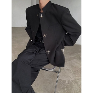 W9233-P68 网图现货 春新款新中式垫肩西装外套风立领西服夹克图片
