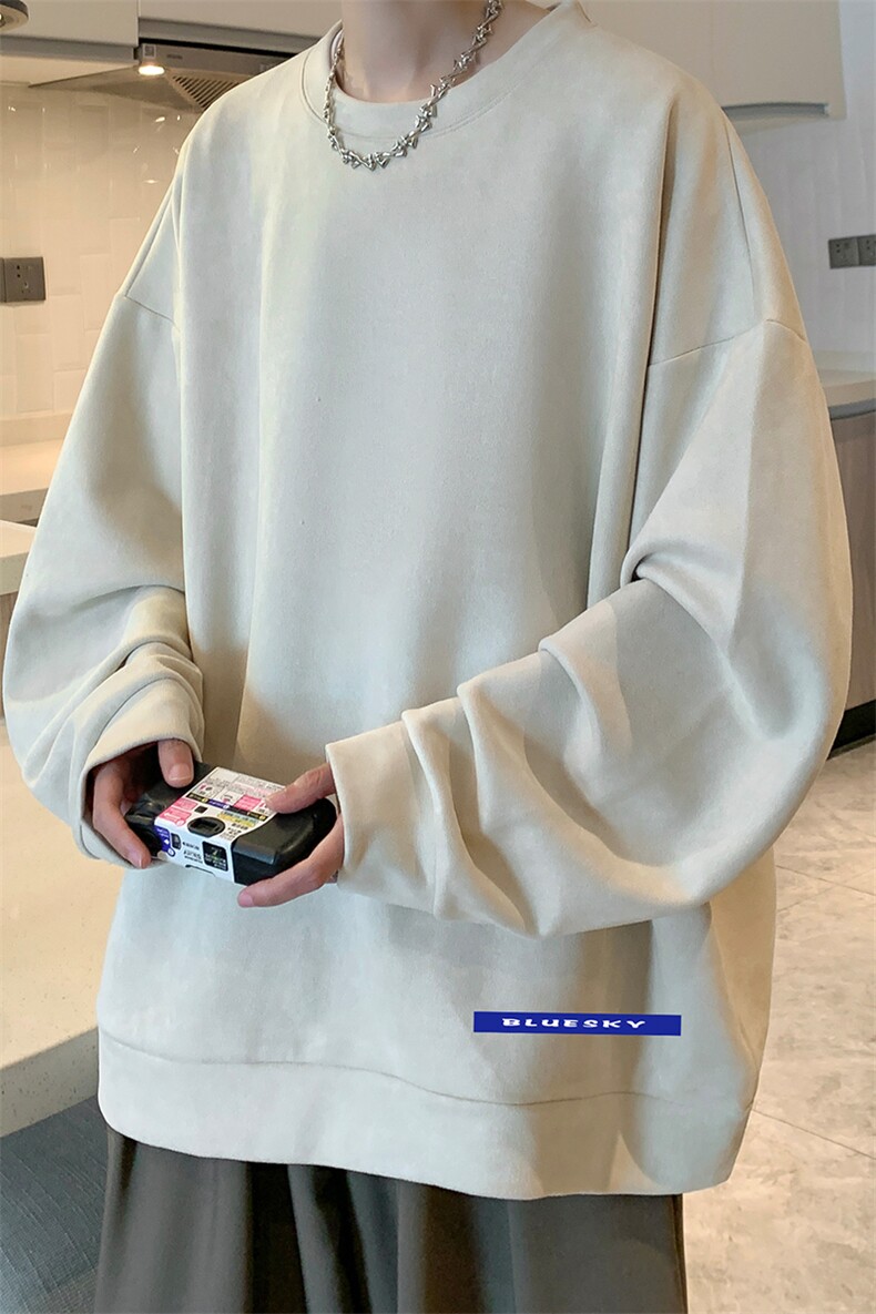 麂皮绒卫衣男大码重磅长袖t恤男JW81202-P35加绒款P45,男装卫衣,电商A040