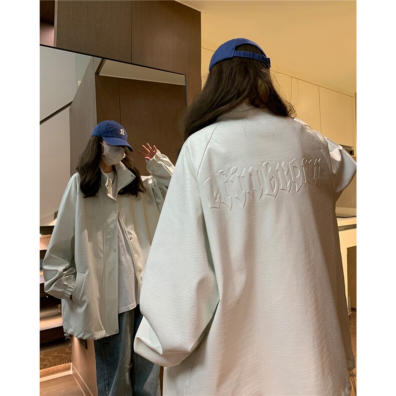 大码pu皮衣夹克钢印美式女复古oversize显瘦设计感情侣机车外套秋，女装皮衣，星座226-2