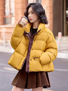 现货新款藏青色短款羽绒服女2025休闲宽松冬装外套图片