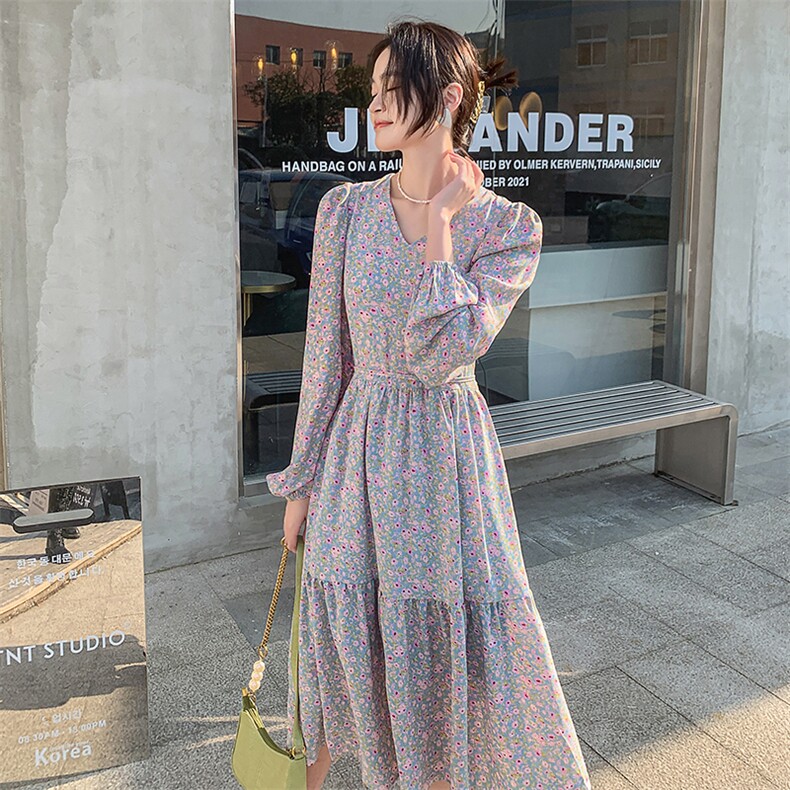 《2023春装主打款》春夏新款裙子女长袖碎花轻薄温柔雪纺连衣裙,女装连衣裙,海爱依仁