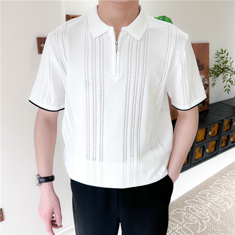 夏季镂空翻领男士polo衫帅气轻熟短袖B3006-P58，男装Polo衫，星座1012-1