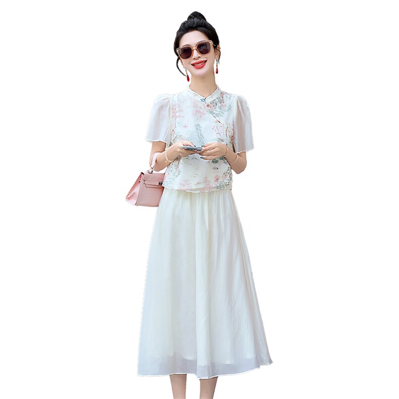 改良旗袍两件套汉服连衣裙女2024夏季新款国风精致刺绣两件套裙子,女装套装/套裙,丽美静依