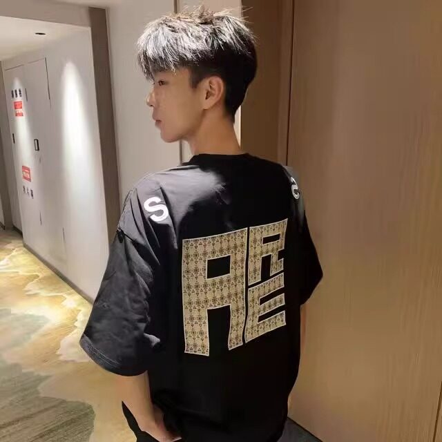 B0572-P35贴布刺绣高品质短袖T恤运动宽松情侣百搭半袖图片