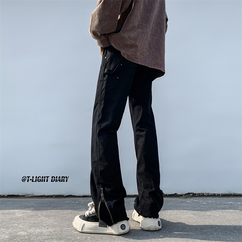 B221美式ins高街小众百搭微喇拉链牛仔裤LK22049-P60控78,男装牛仔裤,电商B221