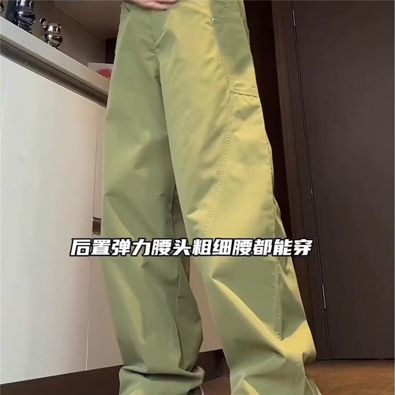 大口袋弯刀休闲裤男女春秋新款时尚百搭宽松纯色阔腿直筒工装裤潮图片