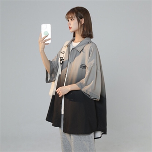 宽松大码渐变色冰丝衬衫短袖男女中性风 XZ301A C9911 P45 控58图片