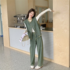 档口现货自制26春复古港风马甲阔腿裤套装2B153-2933-P190-K308，女装套装/套裙，2B153