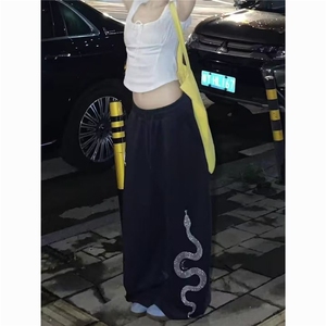 街舞潮牌超薄黑色爵士珍珠印花速干长裤嘻哈美式跳舞运动裤图片