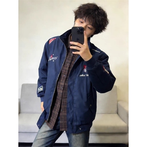 1506/QB550/P70美式复古腊肠假两件夹克男春季情侣宽松百搭夹克图片
