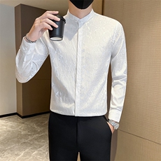 兰社会小伙店主风提花立领长袖衬衫301A-1/CS503/P55，男装衬衫，星座301A-1