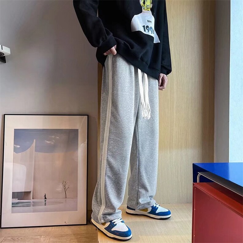 冬季抽绳织带拼接休闲长裤粗绳休闲裤K396P35图片