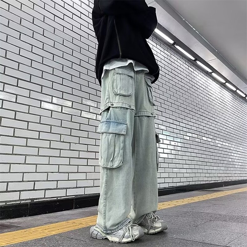 高街复古可拆卸牛仔裤男女秋冬季高腰显瘦直筒裤vibe阔腿长裤子,男装牛仔裤,星座601-2