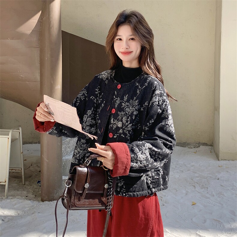 新中式国风灰色羽绒棉服女秋冬超火好看高级小众棉衣棉袄轻薄外套,女装棉衣/棉服,2C122