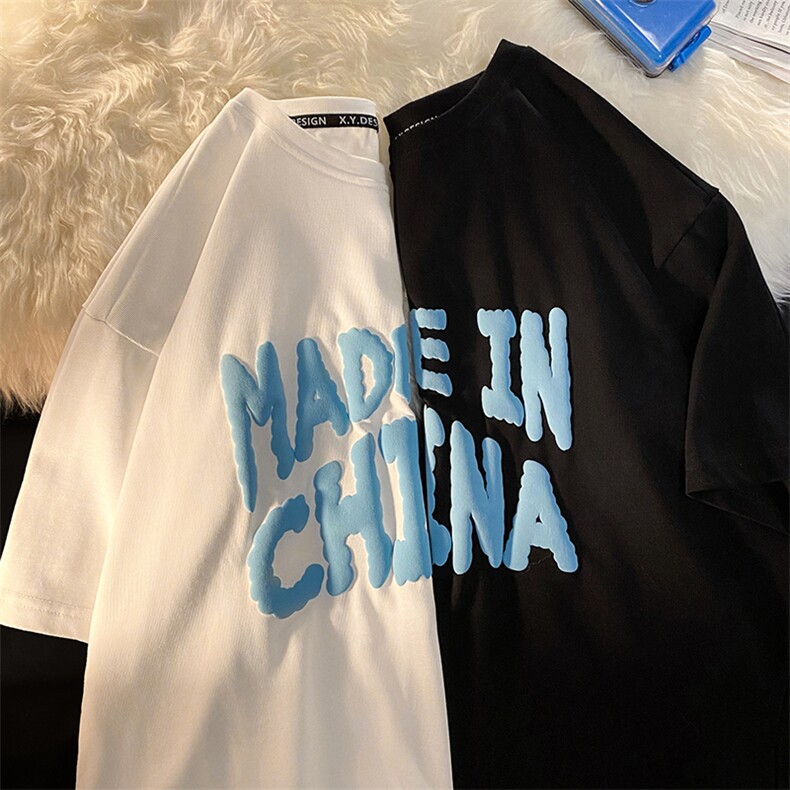 新款美式发泡云朵字母印花T恤男休闲ins宽松纯男士MT3522-P46图片
