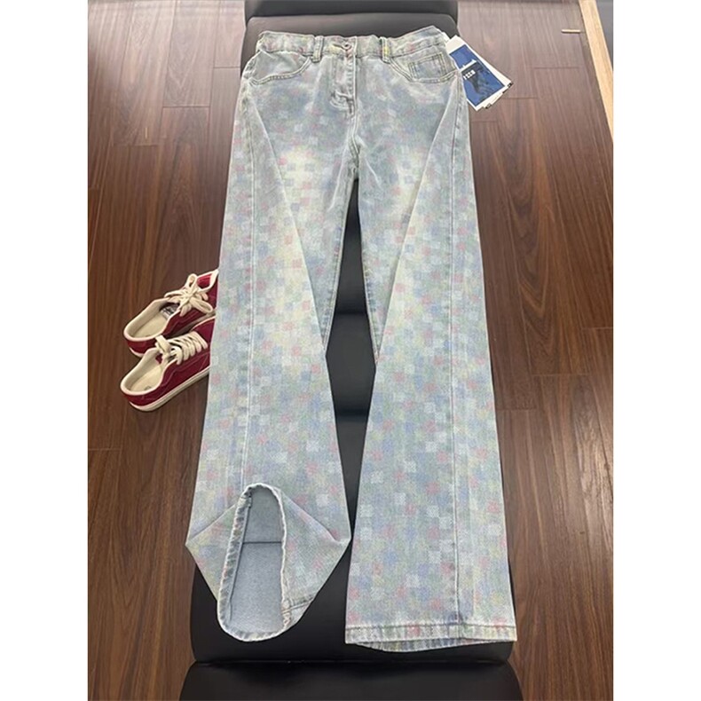 秋冬提花高街潮流炸街直筒裤花朵刺绣微喇牛仔裤男宽松休闲裤网图图片