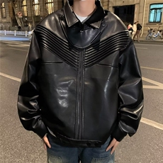 派克服男秋冬通勤宽松休闲痞帅机车皮衣夹克短款防风外套，男装夹克，星座716-2