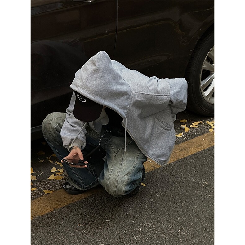 自家图，博主风cleanfit垫肩设计感双拉链卫衣男解构风WYB05-P58,男装卫衣,星座1007（原301D）