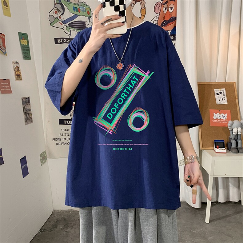 YT26171-P30亚麻短袖t恤男大码五分袖男宽松七分袖海报风,男装T恤,电商A040
