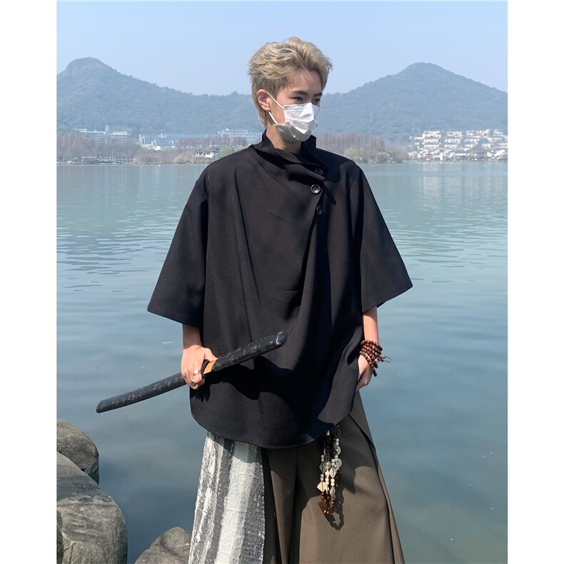 小众设计纽扣衬衫新中式高级感不规则衬衫A061-EC50268-P45，男装衬衫，电商A061