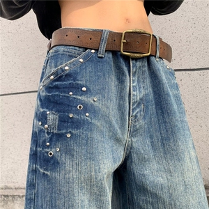 廓形弯刀破洞牛仔裤男美式复古vibe废土风阔腿直筒长裤RK2404-P56图片