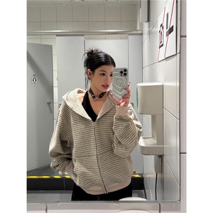 秋季韩版宽松卫衣设计感小众百搭情侣条纹开衫外套潮牌LTK722-P52图片