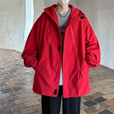 港风美式vibe潮流宽松连帽冲锋衣夹克男潮XZ213-JK6601-P65控88，男装夹克，星座213