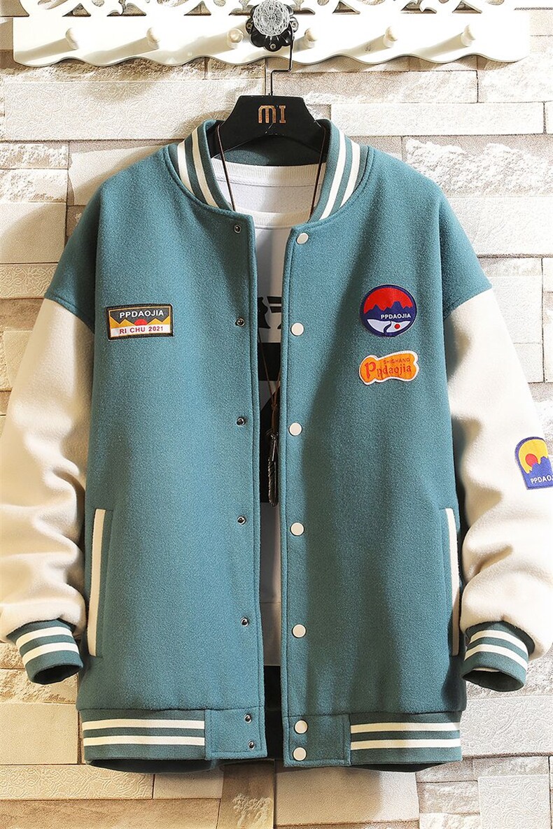 2024春季新款拼接呢料大码休闲boy砖墙挂拍贴布标棒球服J6720-P85图片