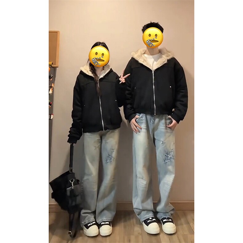 现货连帽猫耳朵男女情侣装棉服外套秋冬鹿皮绒座山雕-A2350P99,男装棉衣,电商B241